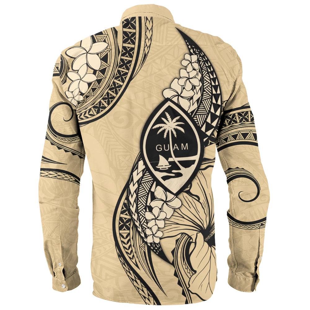 Guam Long Sleeve Shirt Tribal Tropical Flower With Pattern Leaves