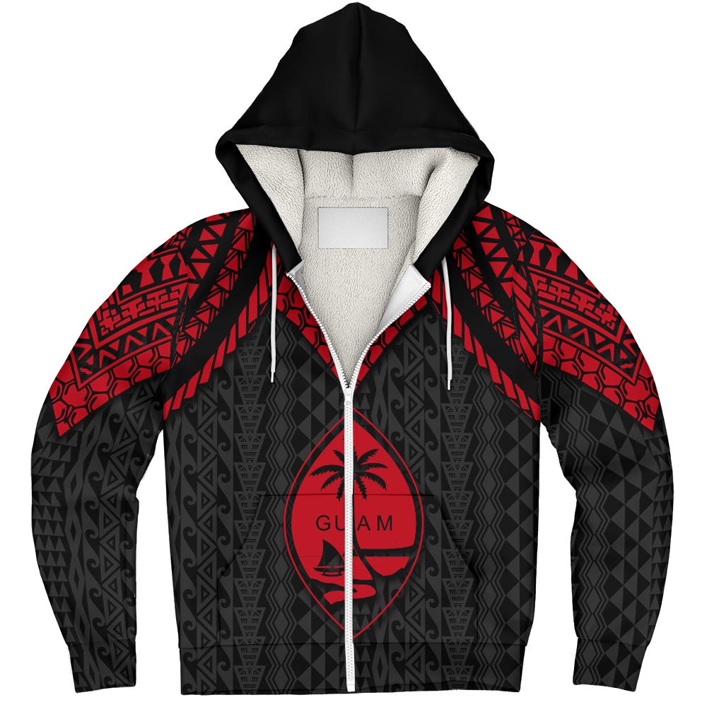 Guam Sherpa Hoodie Polynesian Armor Style Red