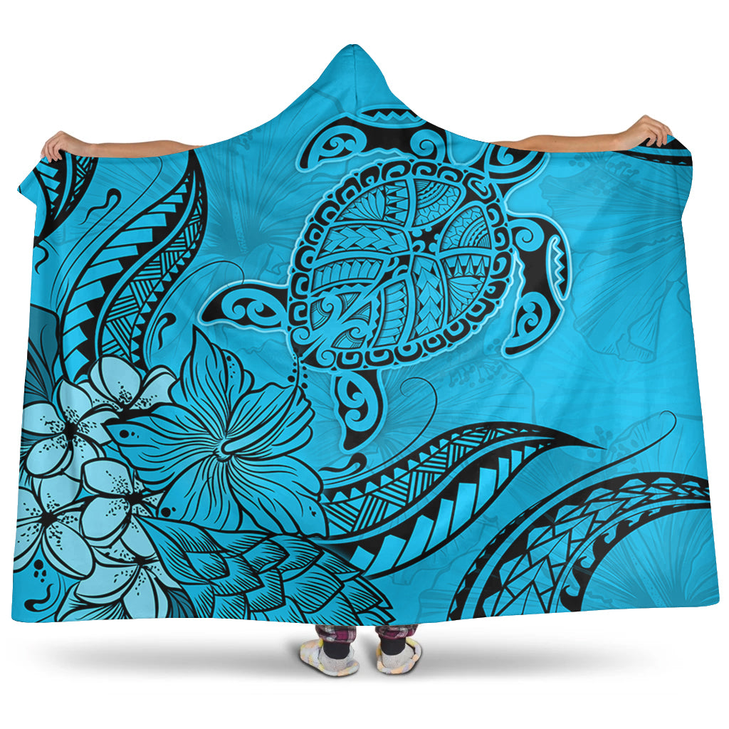 Hawaii Hooded Blanket Tribal Turtle And Flowers Island Life