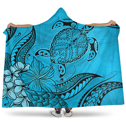 Hawaii Hooded Blanket Tribal Turtle And Flowers Island Life