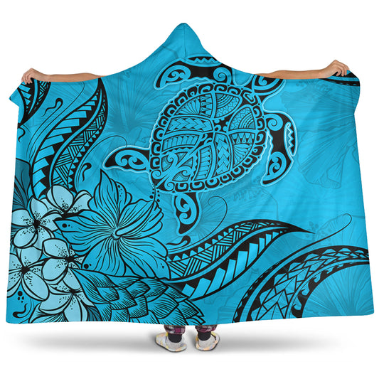 Hawaii Hooded Blanket Tribal Turtle And Flowers Island Life