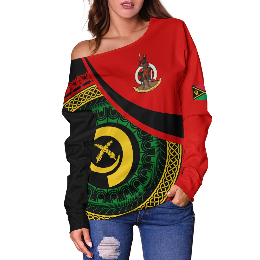 Vanuatu Off Shoulder Sweatshirt Custom Melanesian Tribal Circle Tattoo Style