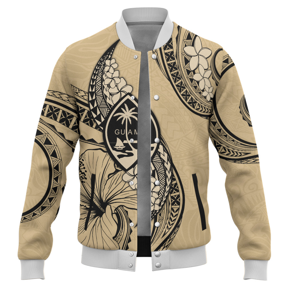 Guam Baseball Jacket Tribal Tropical Flower With Pattern Leaves