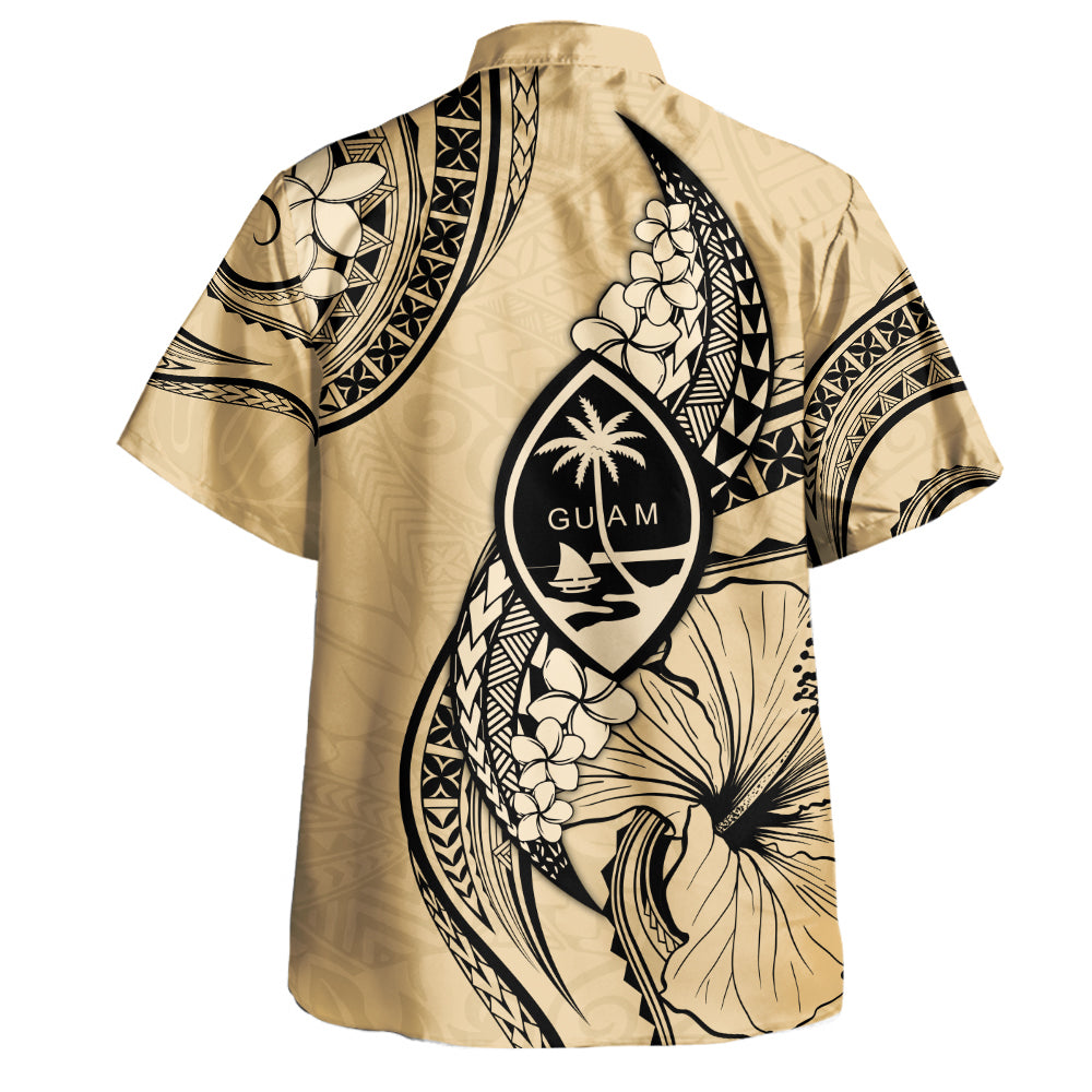 Guam Hawaiian Shirt Tribal Tropical Flower With Pattern Leaves