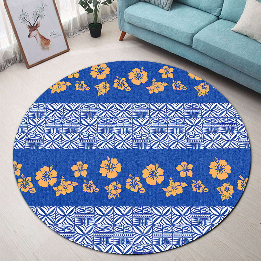 Samoa Round Rug Hibiscus Pattern Island