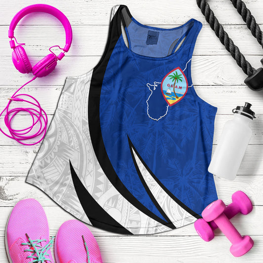 Guam Women Tank Seal And Map Tribal Coconut Tree Pattern Circle Curve