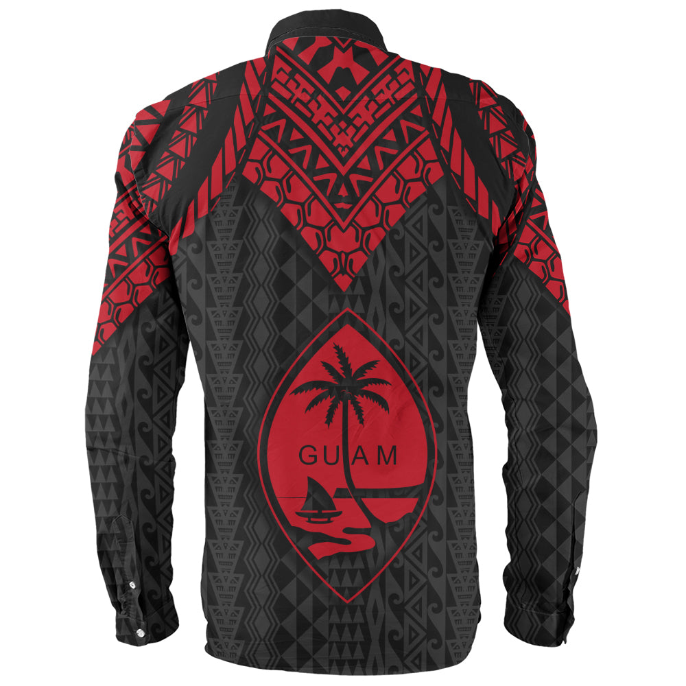 Guam Long Sleeve Shirt Polynesian Armor Style Red