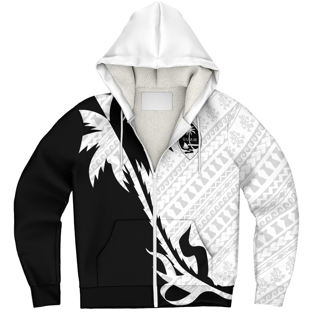Guam Sherpa Hoodie Custom Tribal Coconut Tree Half Style