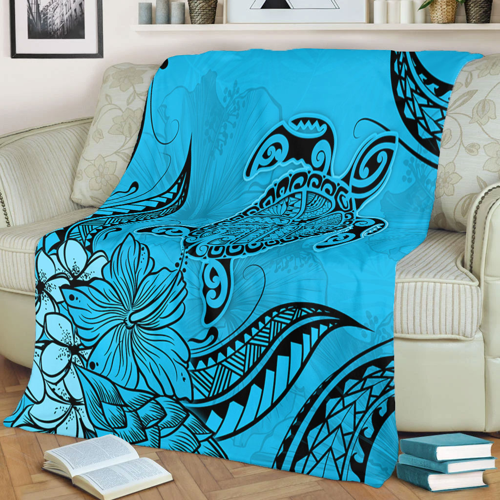 Hawaii Premium Blanket Tribal Turtle And Flowers Island Life