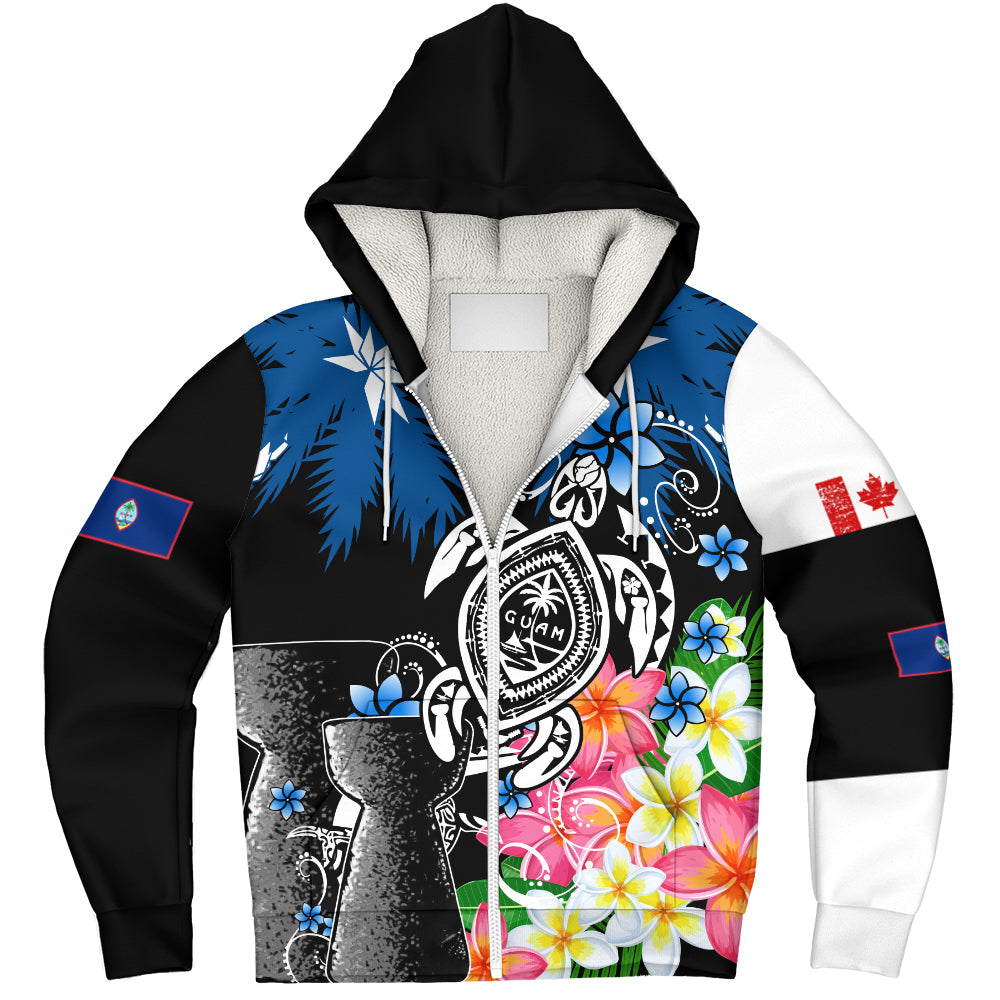 Guam Sherpa Hoodie Chamorro With Seal Turtle Coconut Tree