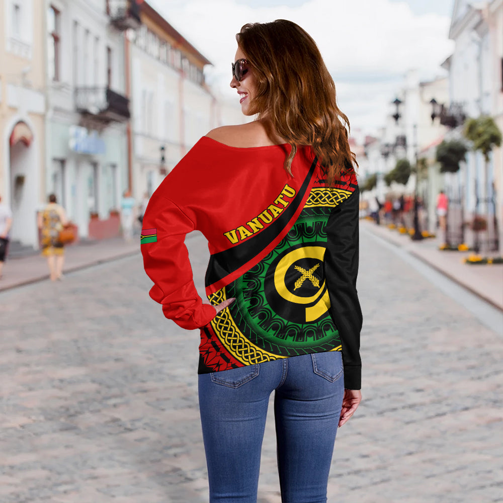 Vanuatu Off Shoulder Sweatshirt Custom Melanesian Tribal Circle Tattoo Style
