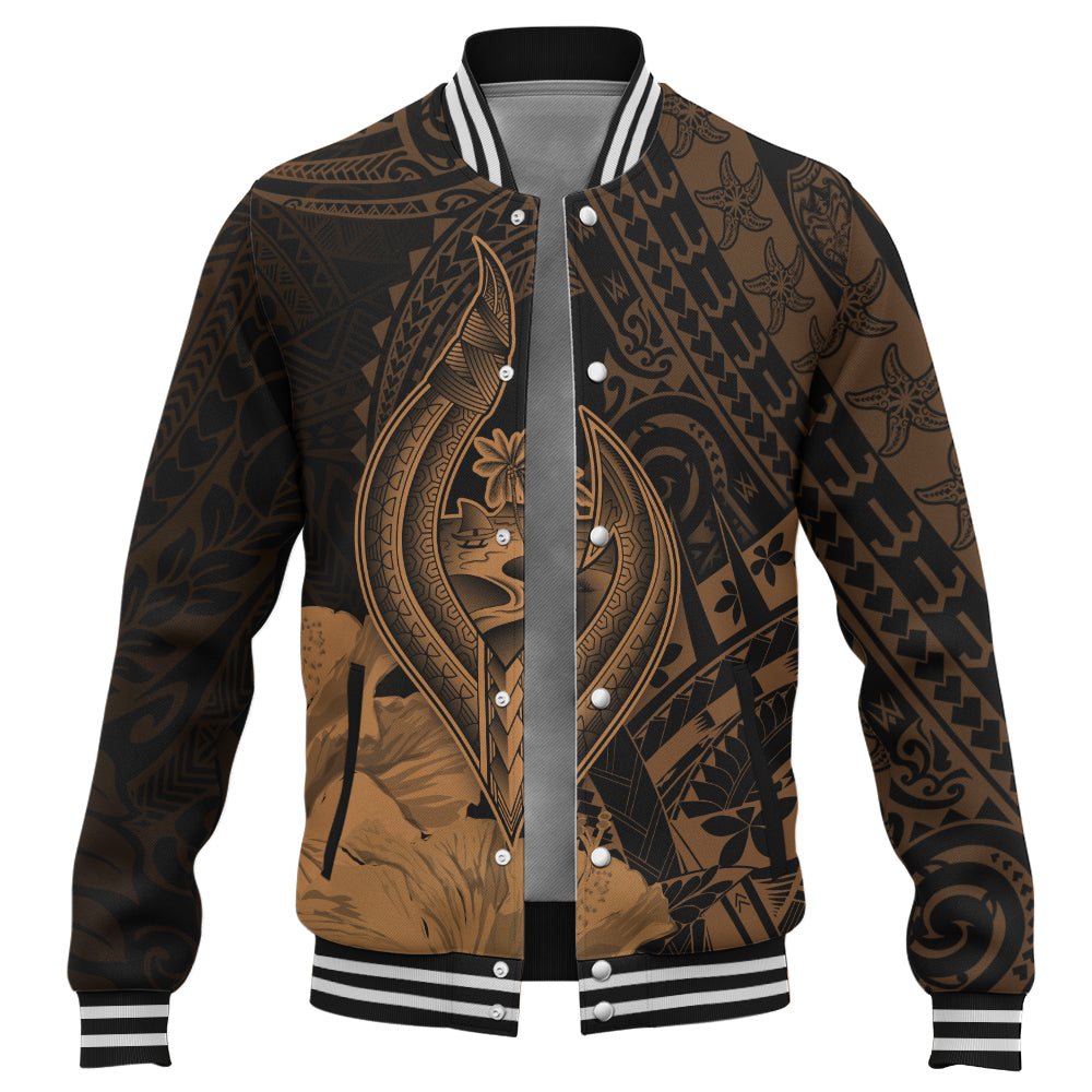 Guam Baseball Jacket Tribal Seal Hook Hibiscus Style