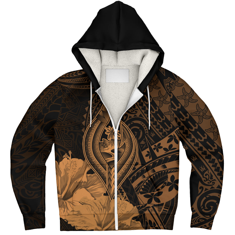 Guam Sherpa Hoodie Tribal Seal Hook Hibiscus Style