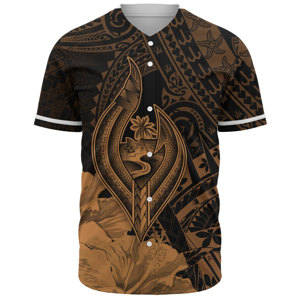 Guam Baseball Shirt Tribal Seal Hook Hibiscus Style