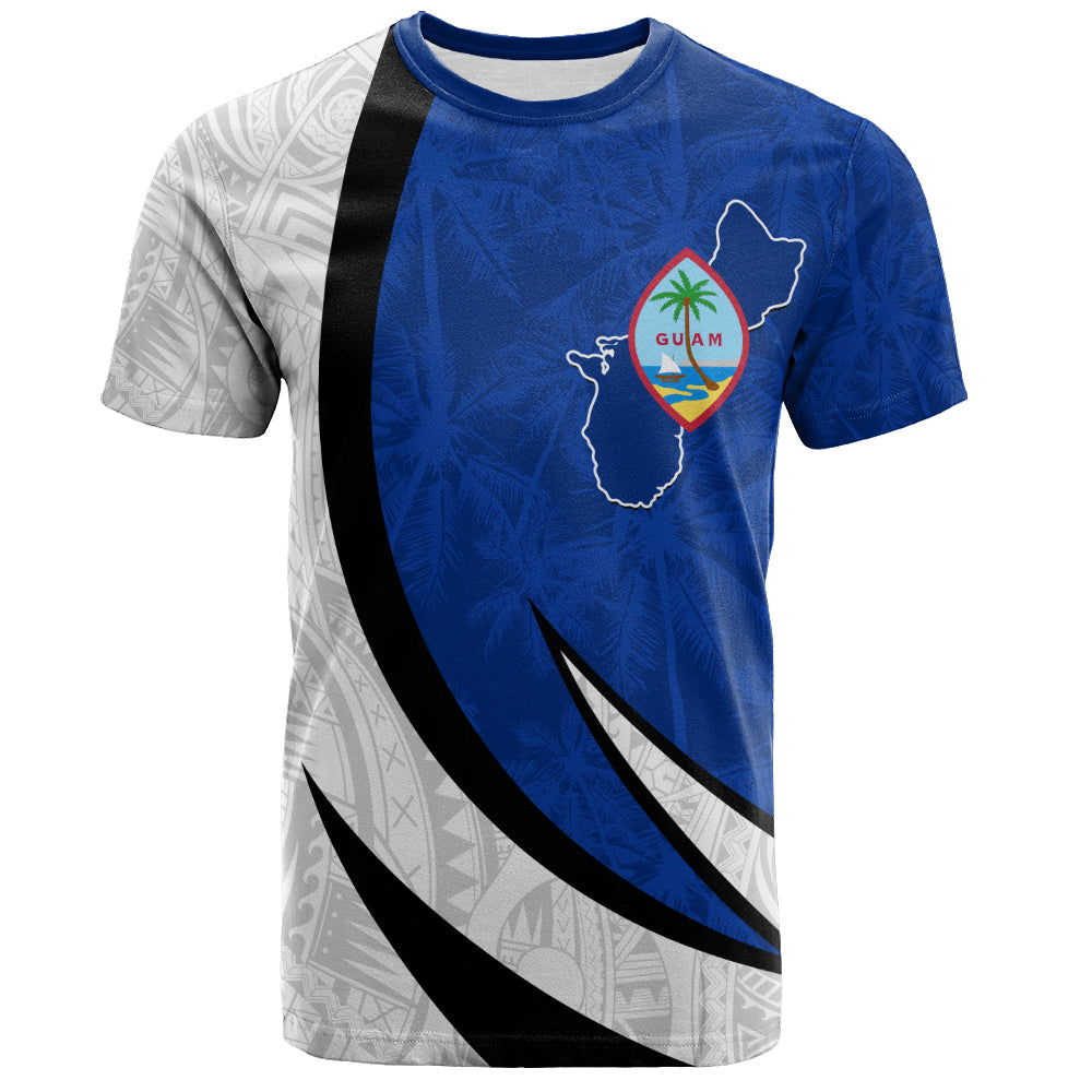 Guam T-Shirt Seal And Map Tribal Coconut Tree Pattern Circle Curve