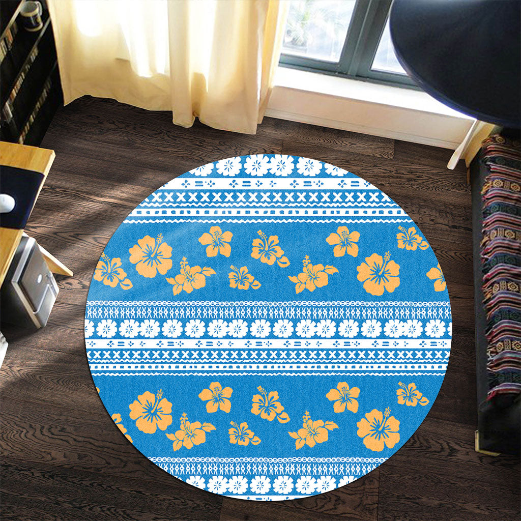 Fiji Round Rug Tapa Flower Fabric Print