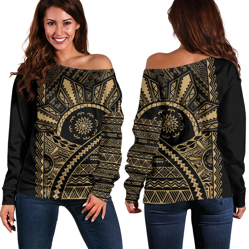 Philippines Filipinos Off Shoulder Sweatshirt Traditional Sun Batok Tattoo Design