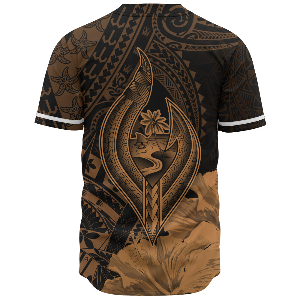 Guam Baseball Shirt Tribal Seal Hook Hibiscus Style