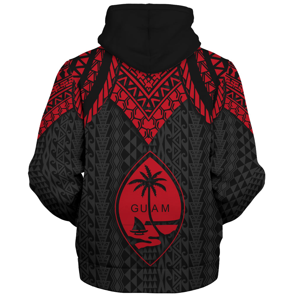 Guam Sherpa Hoodie Polynesian Armor Style Red