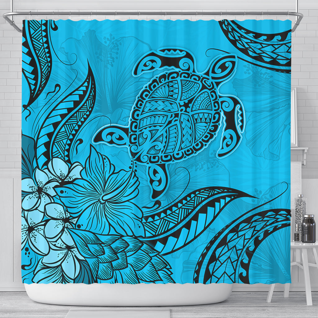 Hawaii Shower Curtain Tribal Turtle And Flowers Island Life