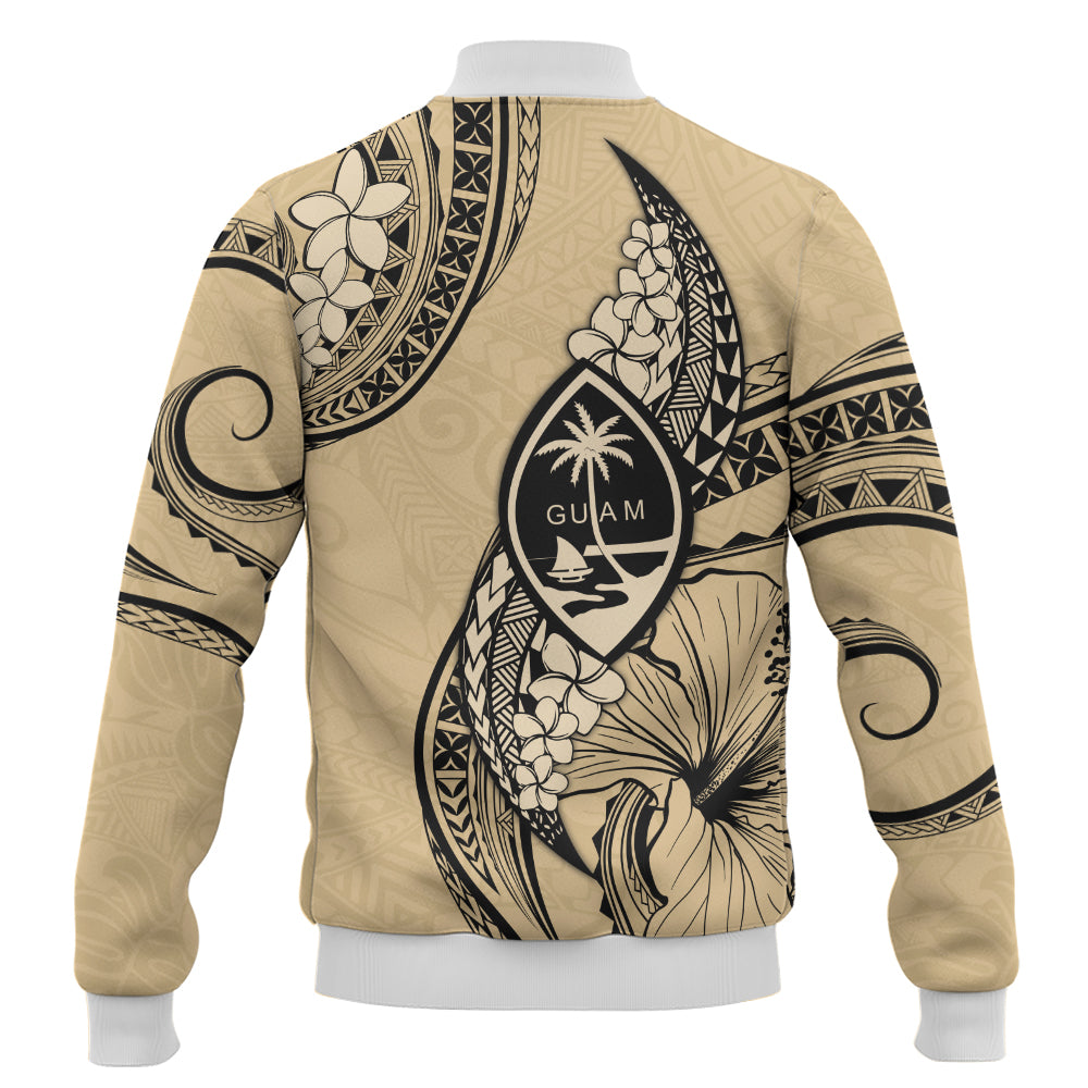 Guam Baseball Jacket Tribal Tropical Flower With Pattern Leaves
