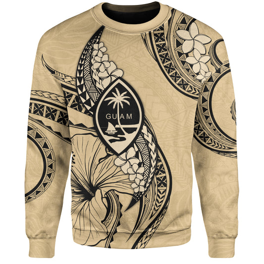 Guam Sweatshirt Tribal Tropical Flower With Pattern Leaves