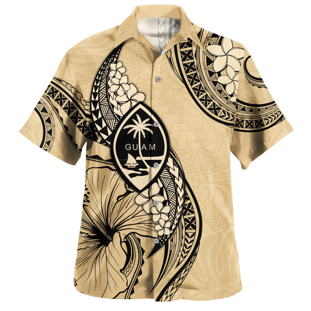Guam Hawaiian Shirt Tribal Tropical Flower With Pattern Leaves