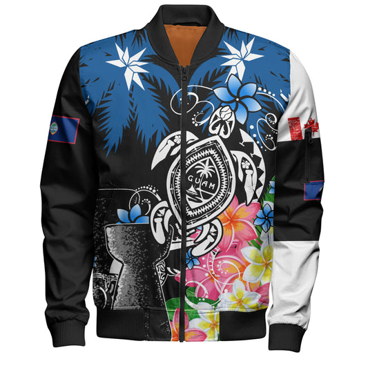 Guam Bomber Jacket Chamorro With Seal Turtle Coconut Tree