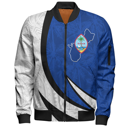 Guam Bomber Jacket Seal And Map Tribal Coconut Tree Pattern Circle Curve