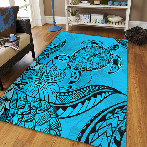 Hawaii Area Rug Tribal Turtle And Flowers Island Life