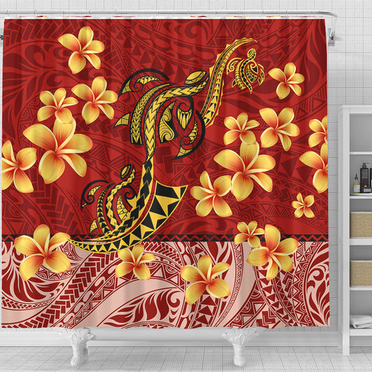 Hawaii Shower Curtain Plumeria Flower Fabric Design