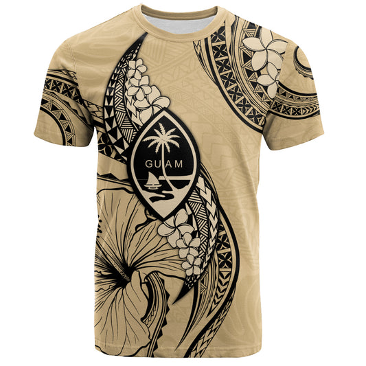 Guam T-Shirt Tribal Tropical Flower With Pattern Leaves