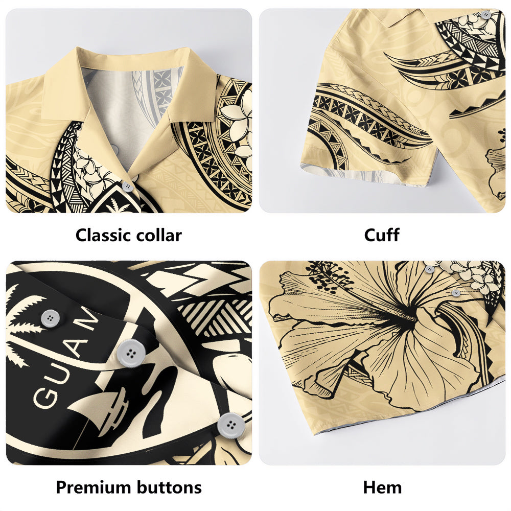 Guam Hawaiian Shirt Tribal Tropical Flower With Pattern Leaves
