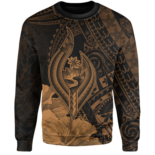 Guam Sweatshirt Tribal Seal Hook Hibiscus Style