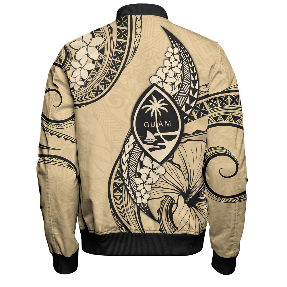Guam Bomber Jacket Tribal Tropical Flower With Pattern Leaves