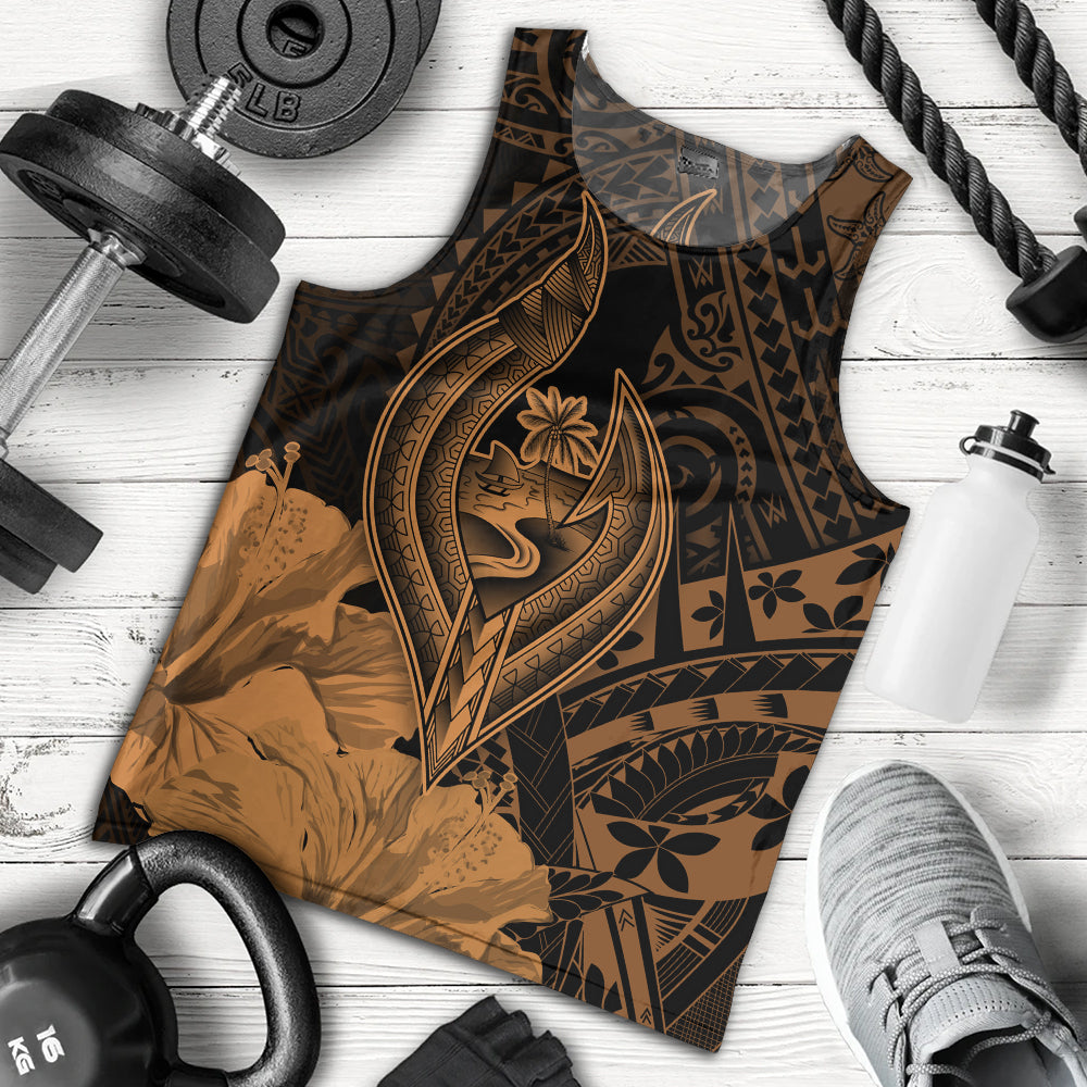 Guam Tank Top Tribal Seal Hook Hibiscus Style
