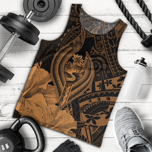 Guam Tank Top Tribal Seal Hook Hibiscus Style