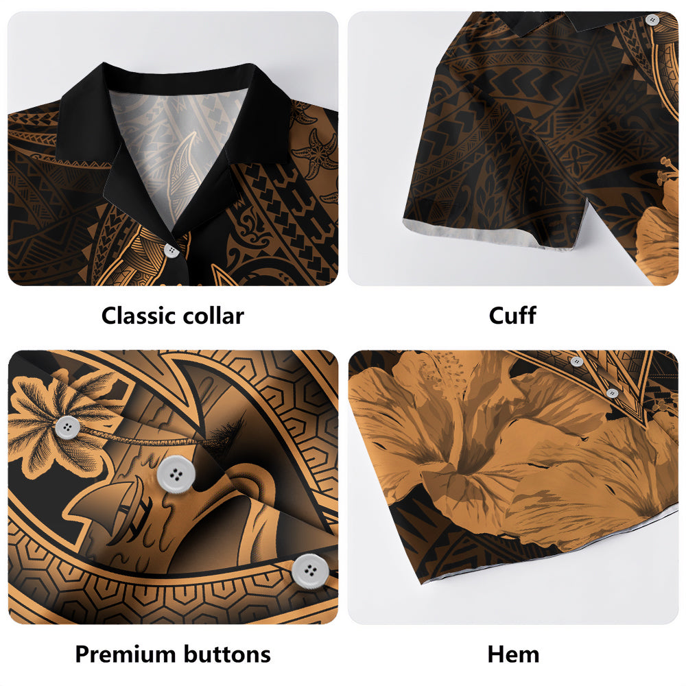 Guam Hawaiian Shirt Tribal Seal Hook Hibiscus Style