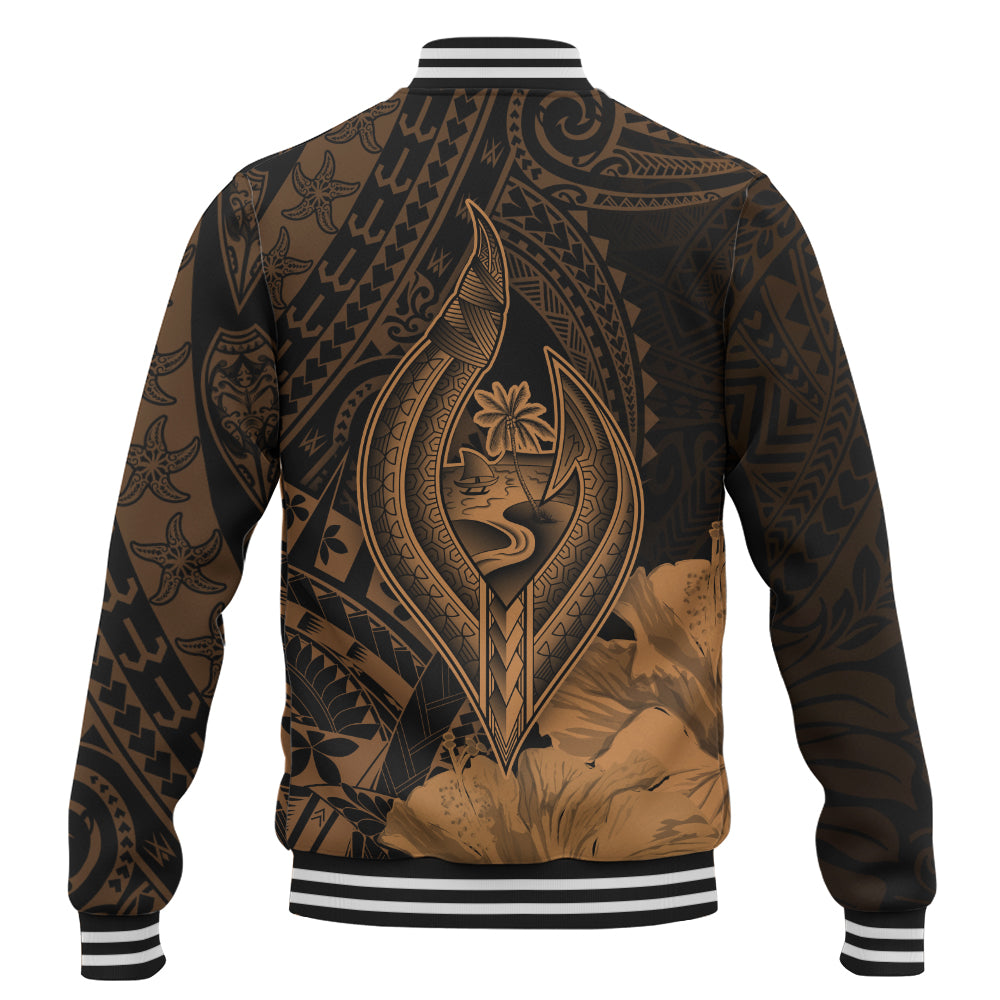 Guam Baseball Jacket Tribal Seal Hook Hibiscus Style