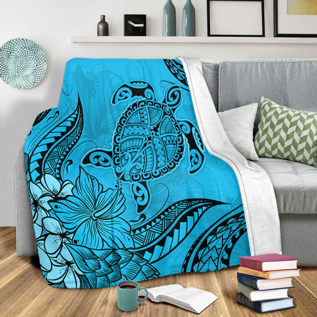 Hawaii Premium Blanket Tribal Turtle And Flowers Island Life