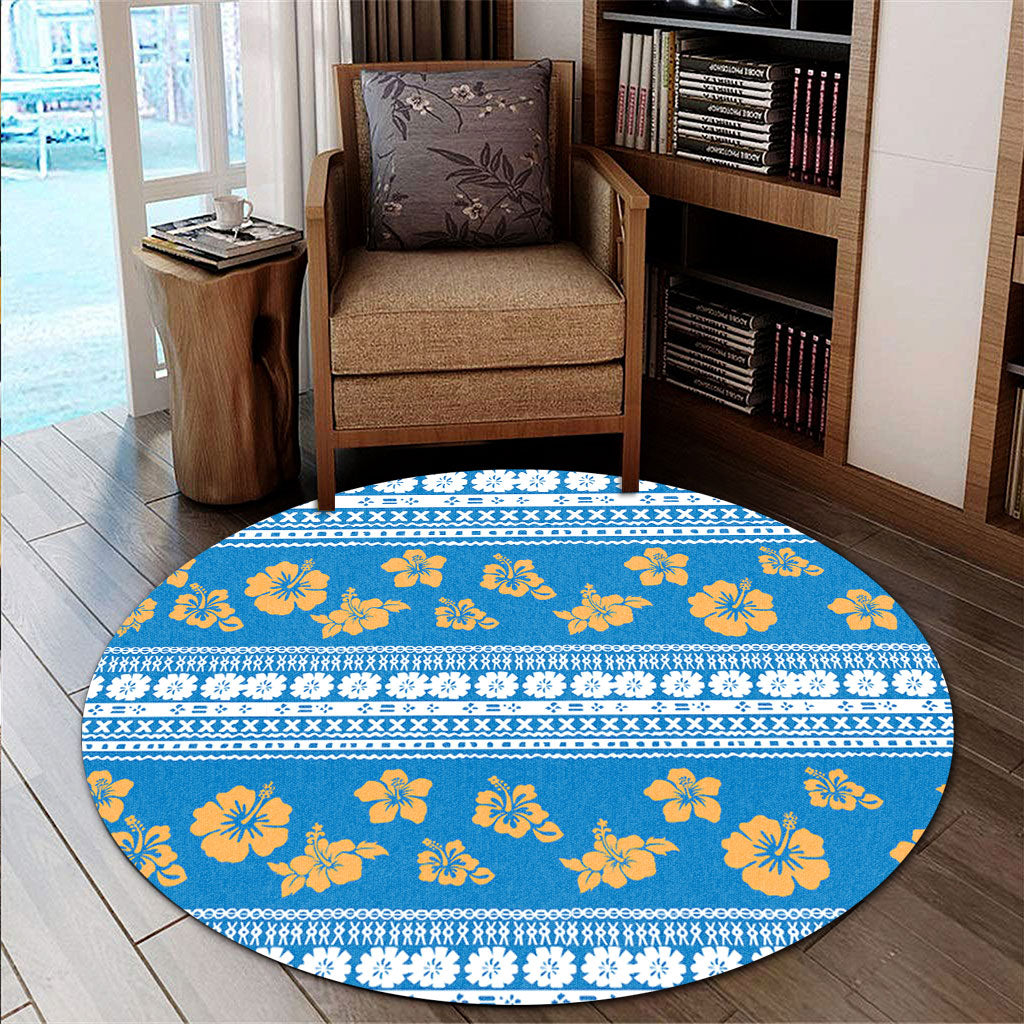 Fiji Round Rug Tapa Flower Fabric Print