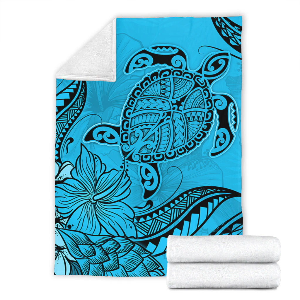Hawaii Premium Blanket Tribal Turtle And Flowers Island Life
