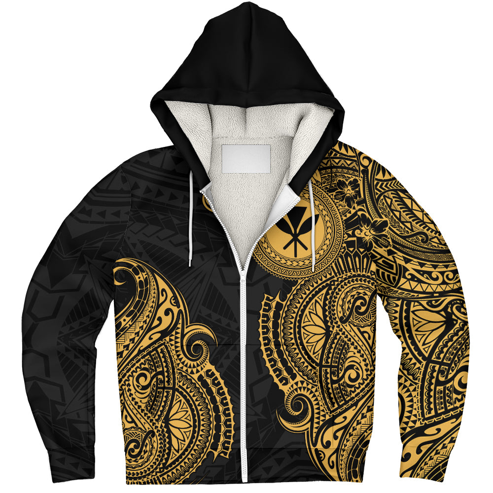 Hawaii Sherpa Hoodie Tribal Polynesia Half With Seal Kanaka