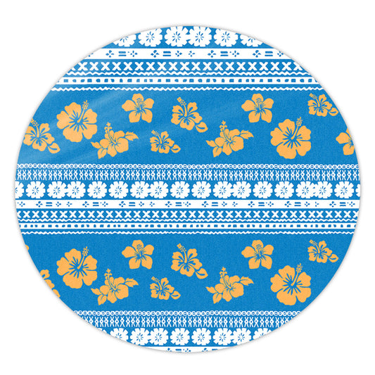 Fiji Round Rug Tapa Flower Fabric Print