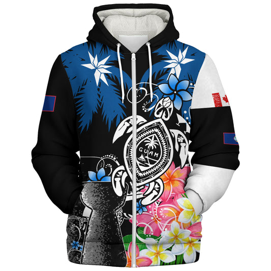 Guam Sherpa Hoodie Chamorro With Seal Turtle Coconut Tree