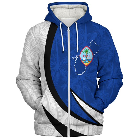 Guam Sherpa Hoodie Seal And Map Tribal Coconut Tree Pattern Circle Curve