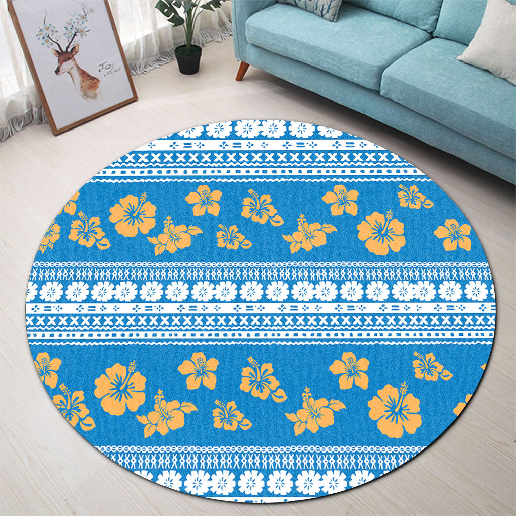 Fiji Round Rug Tapa Flower Fabric Print