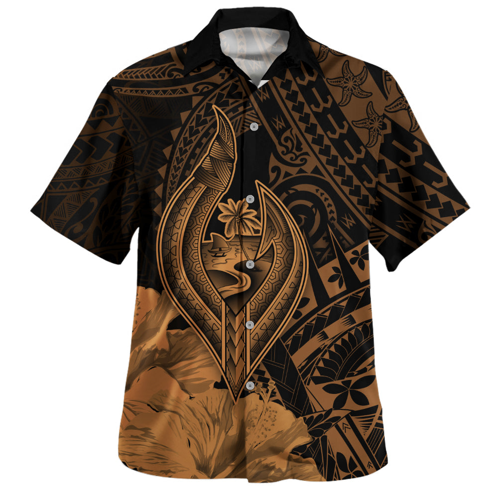 Guam Hawaiian Shirt Tribal Seal Hook Hibiscus Style