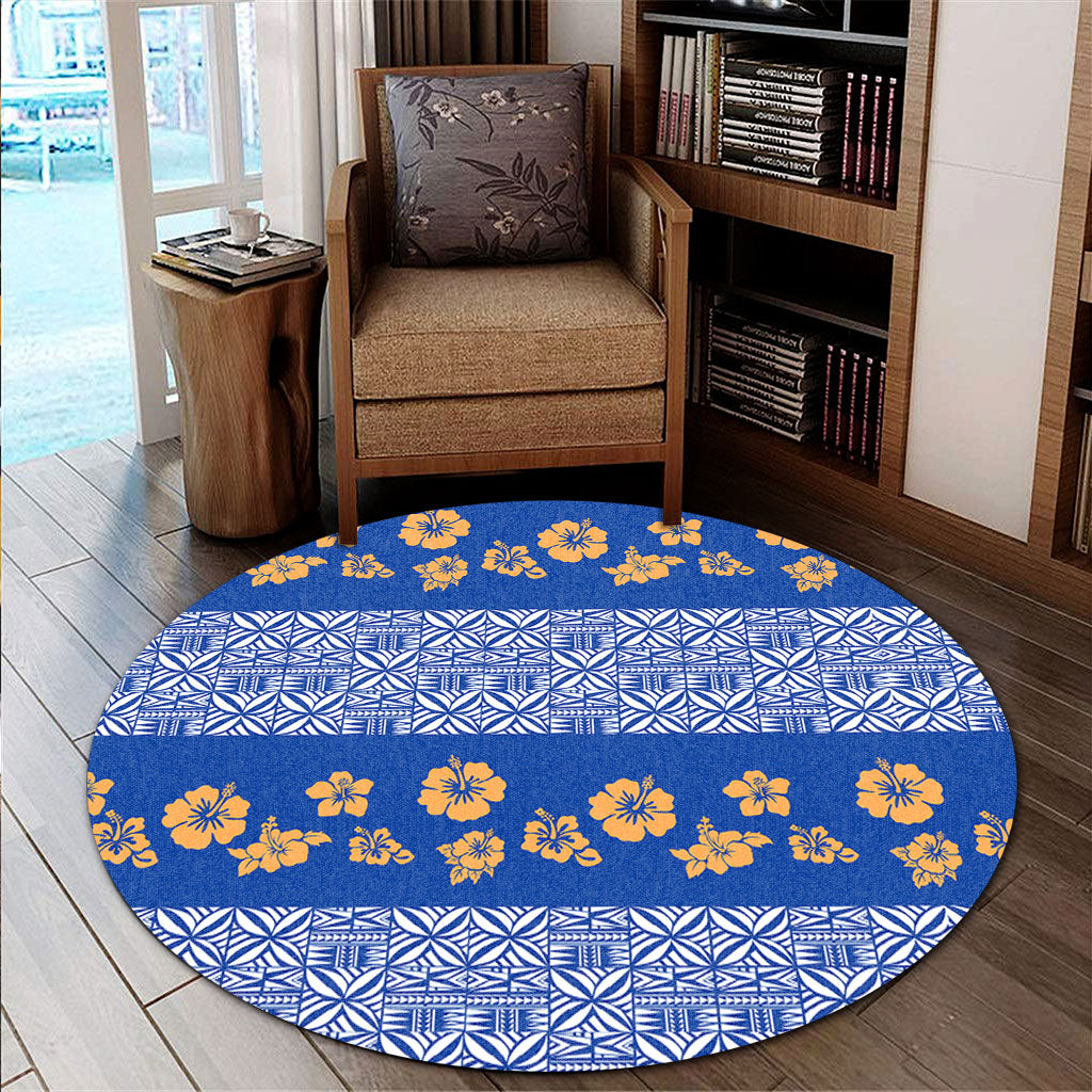 Samoa Round Rug Hibiscus Pattern Island