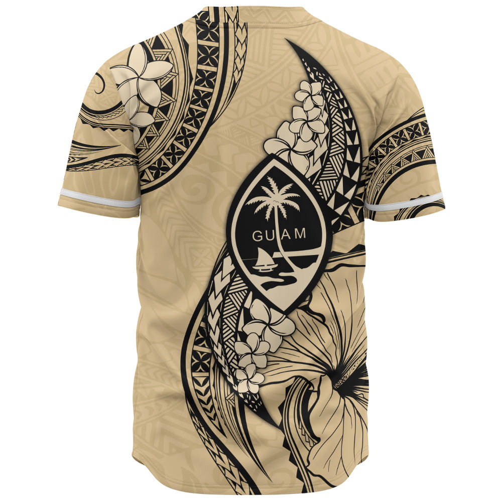 Guam Baseball Shirt Tribal Tropical Flower With Pattern Leaves